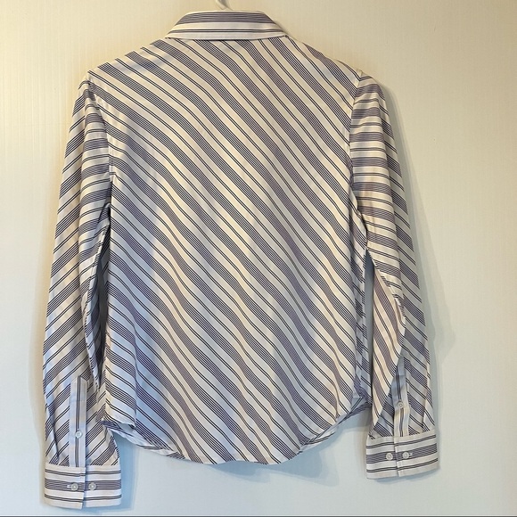 Career Button Shirt Sz PM Long Sleeve Cuffed White Black Purple Striped - Picture 6 of 7